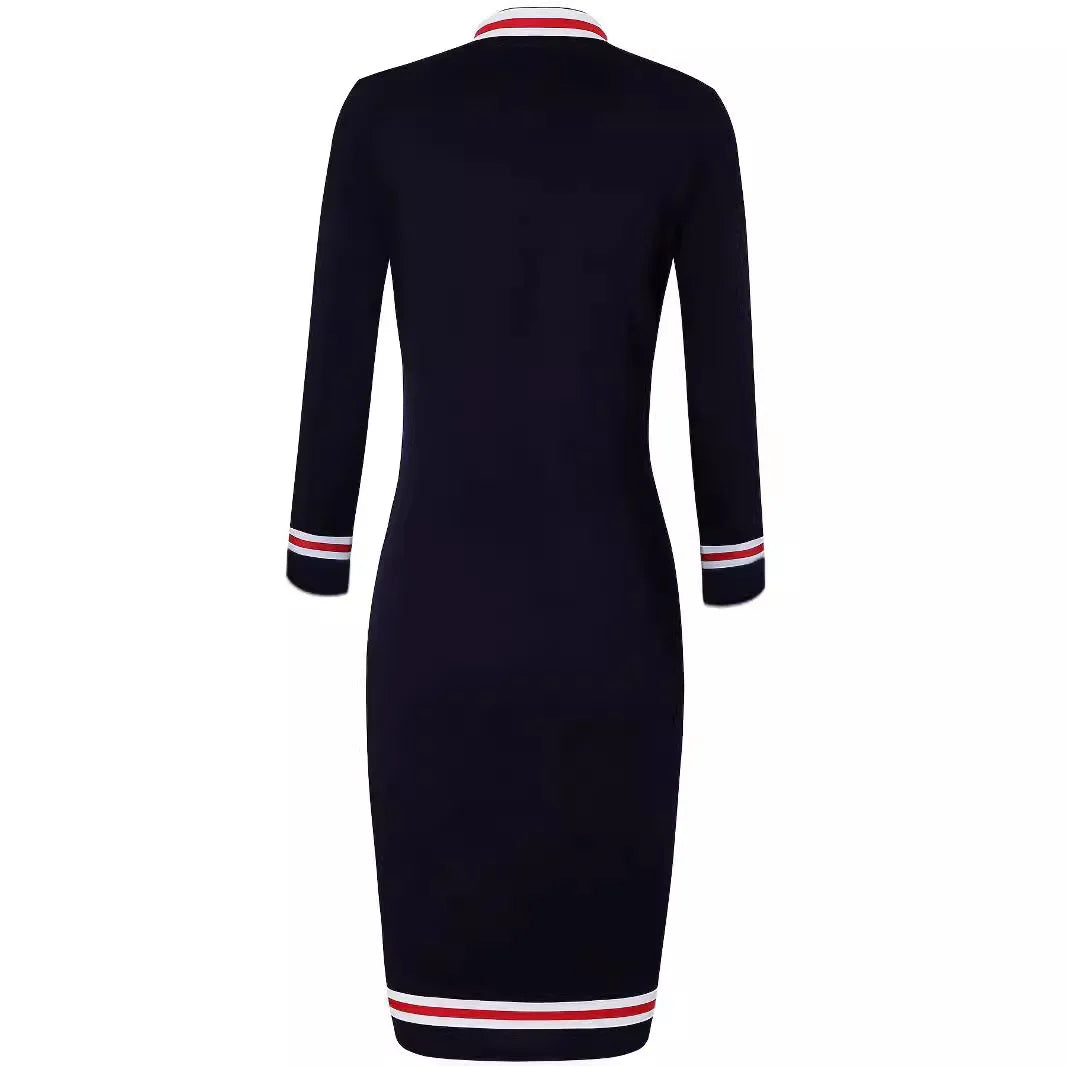 Women's Retro Long Sleeve Zipper Stitching Dress
