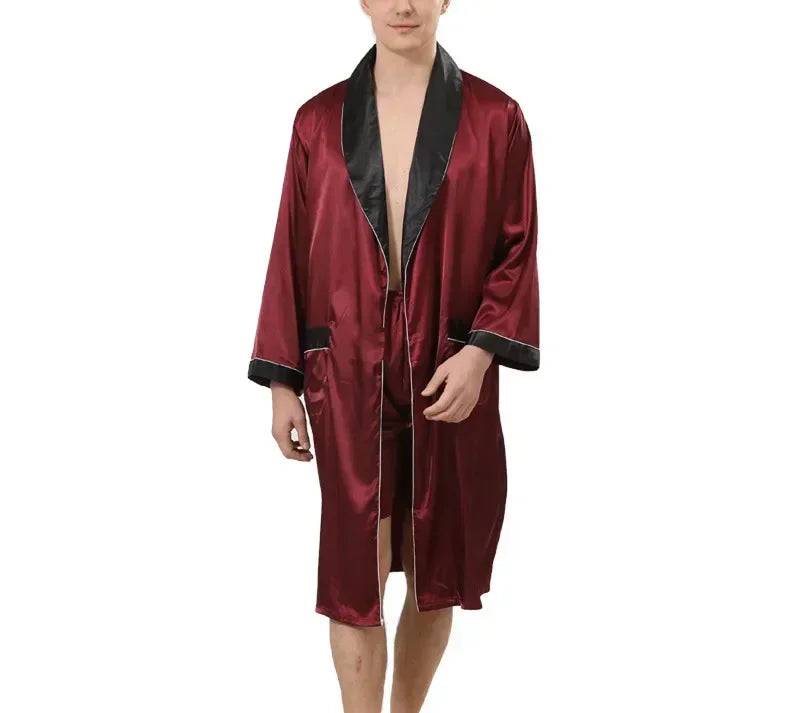 2025 Men's Summer Casual Silk Robe Sets Sleepwear Robe & Shorts Two Pieces Man Satin Comfortable Kimono Gown Housewear Bathrobe