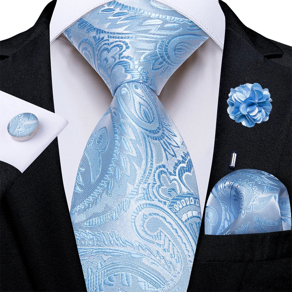 4Pcs Pink Paisley Folral Men Tie Pocket Square