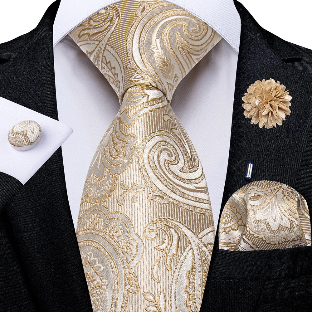 4Pcs Pink Paisley Folral Men Tie Pocket Square