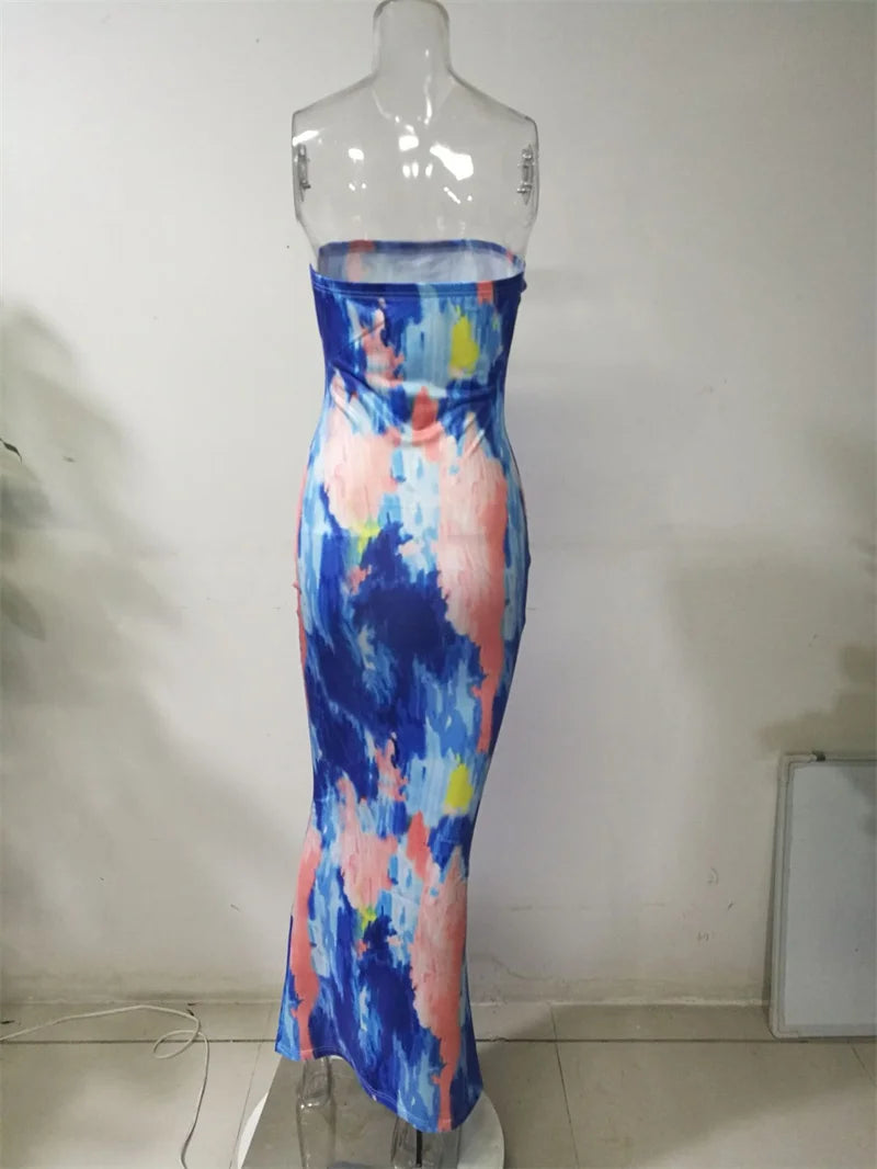 Sexy Print Maxi Dresses Ladies Elegant Bodycon Women Dress Vintage Robe Femme Party Bandage Long Dress Woman Clothes Vestidos