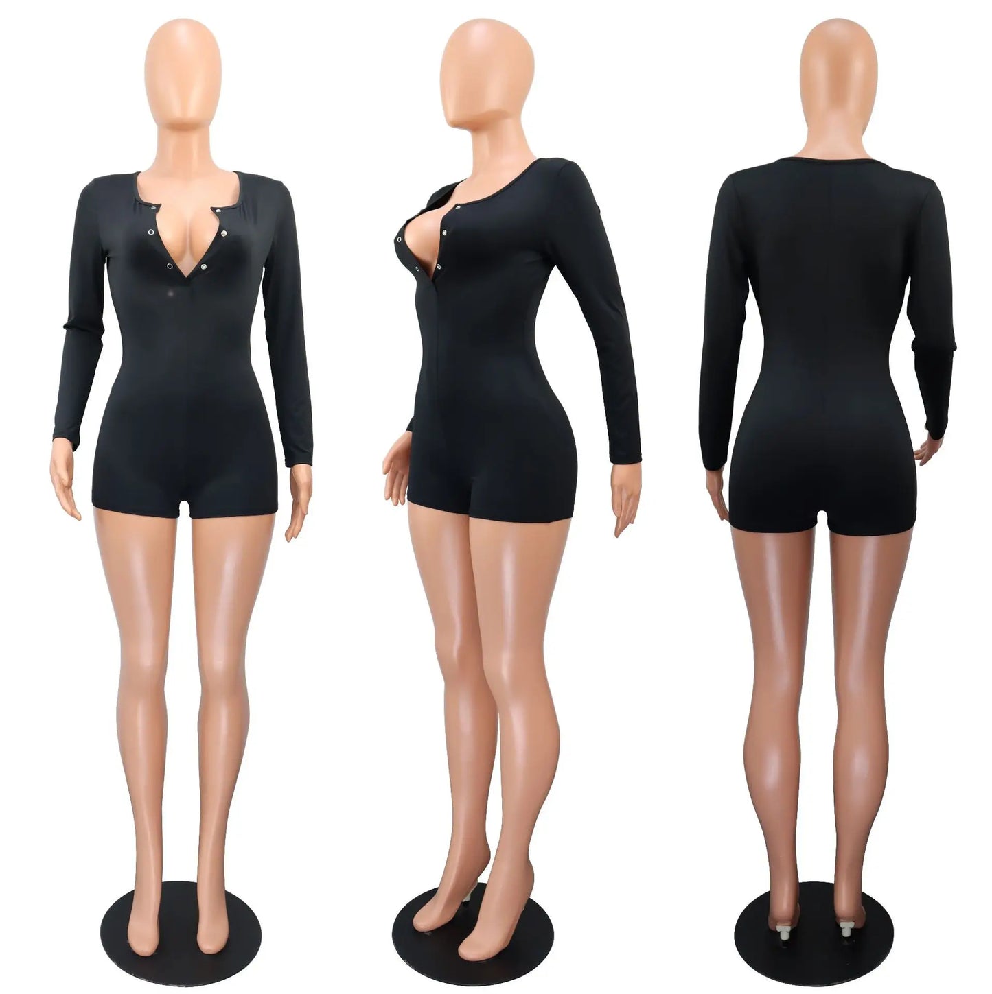Hot Selling New Sexy V-neck Button Solid Color Jumpsuit Casual Home Wear