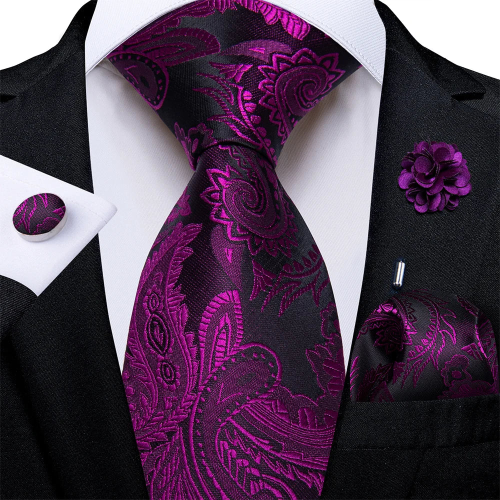 4Pcs Pink Paisley Folral Men Tie Pocket Square