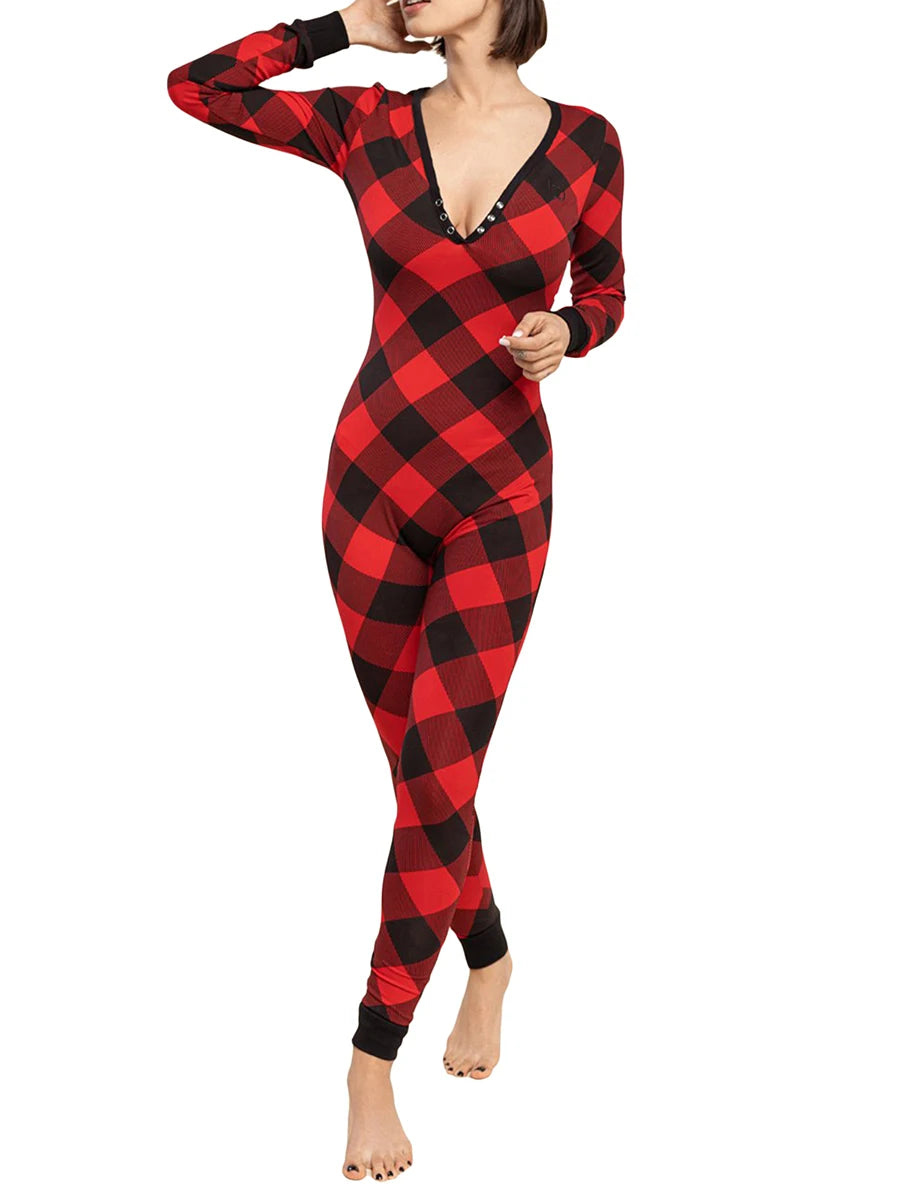 hirigin Women Sexy Christmas Pajamas Rompers Fashion Long Sleeve Printing Bodycon jumpsuit Ugly Christmas Pjs Sleepwear