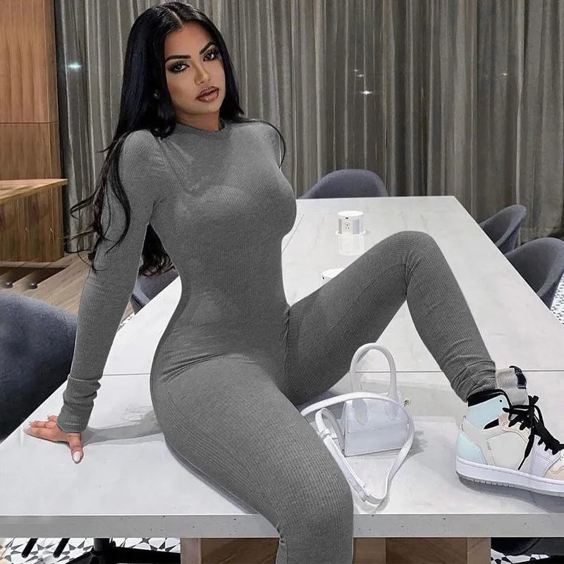 High Elastic Tight Jumpsuit Women Bodysuit Streetwear Overalls Jump Suits Autumn Winter Clothes Rompers Yoga Jogger Bodysuits