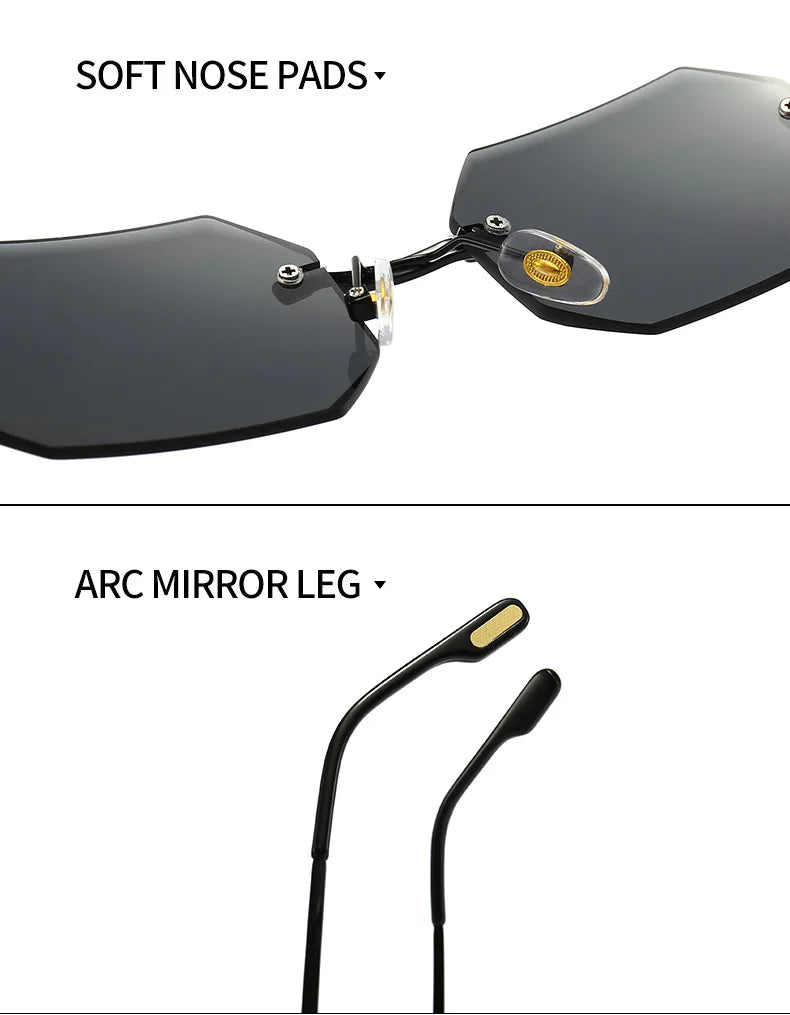 Vintage Fashion Rimless Square Sunglasses Women Men Luxury Brand Designer ins Small Sun Glasses For Female UV400 Shades