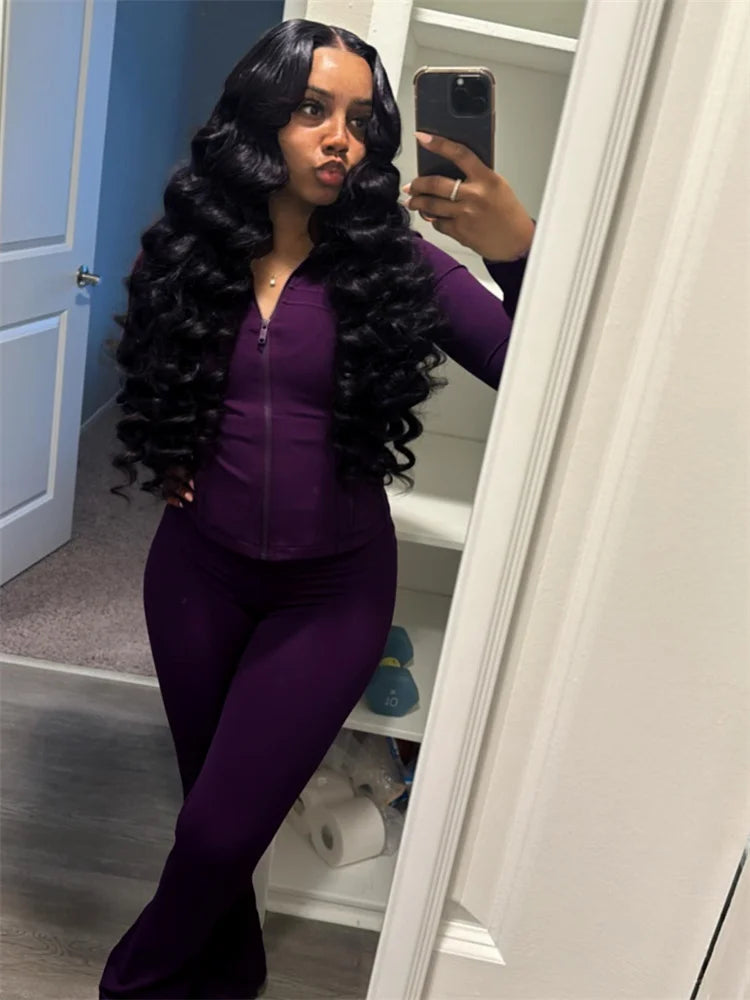 Autumn And Winter New Long Sleeves Zipper Crop top Suits Tracksuits Women's Suits Fashion Pants Female Soild 2 Piece Sets