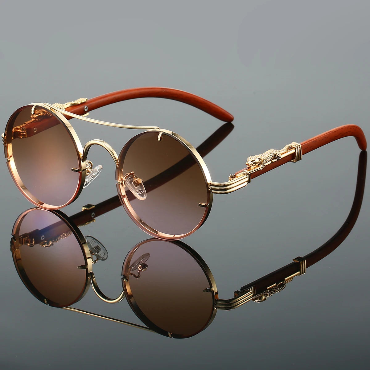 KAMMPT Vintage Round Sunglasses Men Fashion Double Bridge Multicolor Shades Women Retro Trendy Brand Luxury Design Sun Glasses