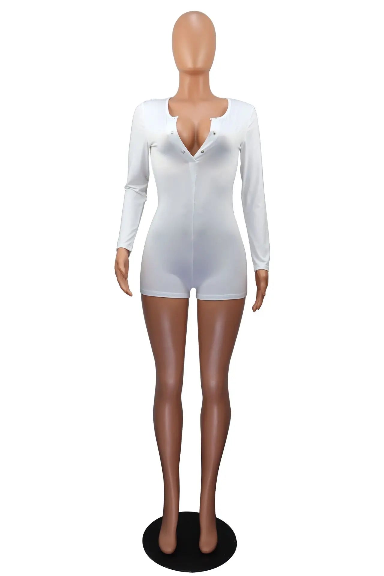 Hot Selling New Sexy V-neck Button Solid Color Jumpsuit Casual Home Wear