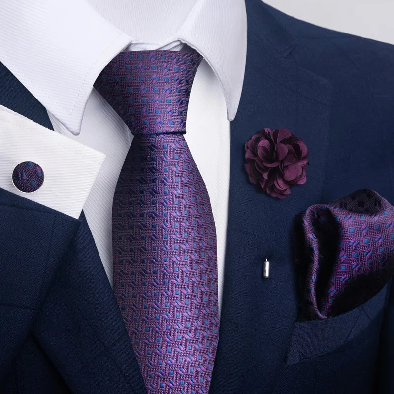 Luxury Mens Ties Floral Black Gold Ties Paisley NeckTie Pocket Square Cufflinks Brooch Set Men's Wedding Party Tie