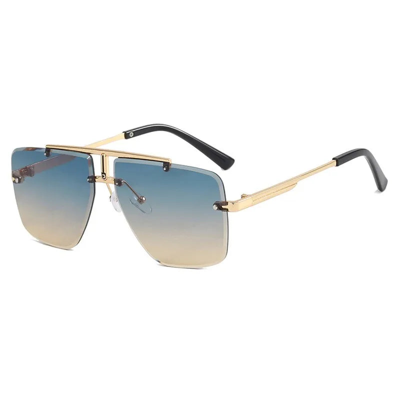 New Fashion Men Rimless Sunglasses For Women Double Bridge Metal Frame Sun Glasses Driving Shades UV400 Eyeglasses - FashionMojos.com