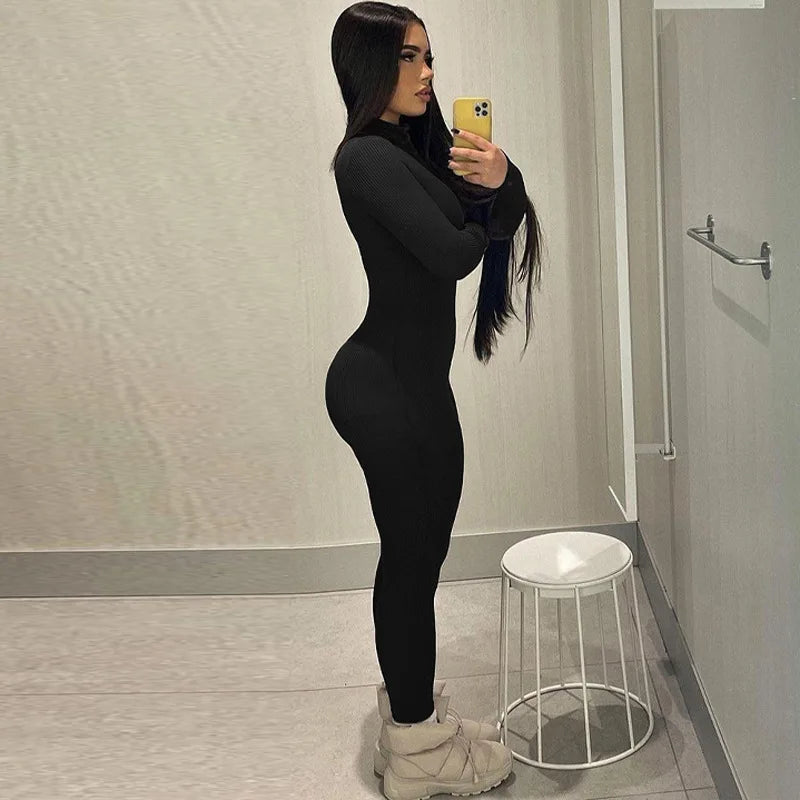 High Elastic Tight Jumpsuit Women Bodysuit Streetwear Overalls Jump Suits Autumn Winter Clothes Rompers Yoga Jogger Bodysuits