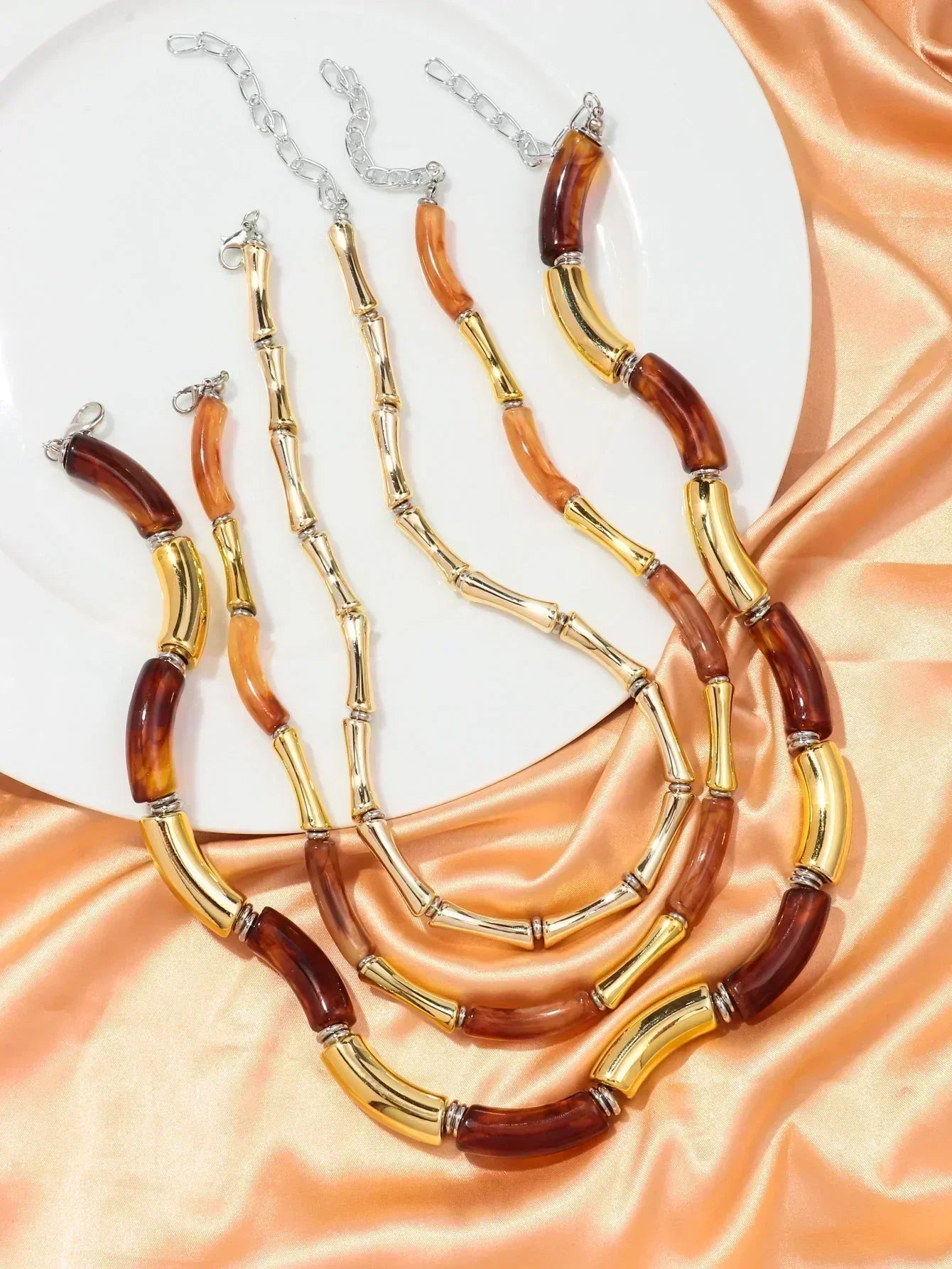 3 pieces/set Bohemian Acrylic Bamboo Beads Choker Necklace Set for Women Chunky Tube Necklaces 2024 Accessories Jewelry Femstylo
