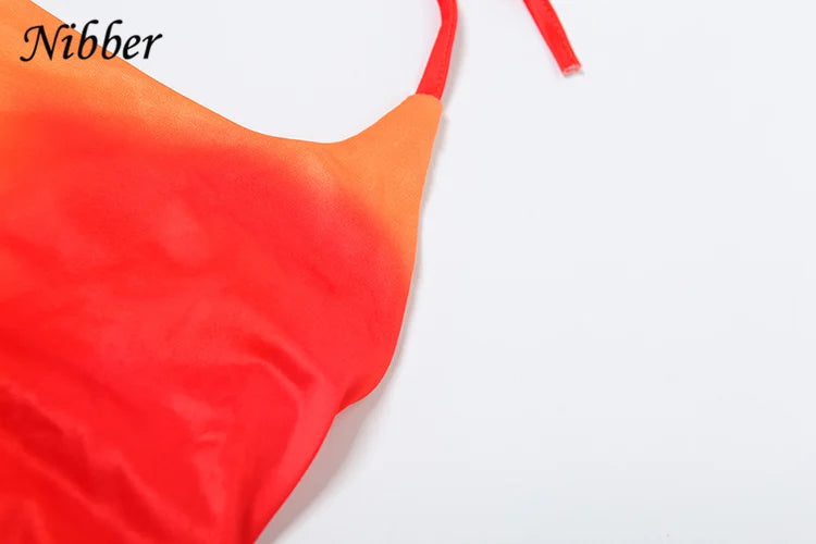 Nibber Spaghetti Strap Sexy Dress Women Y2K Backless Peach Hip Lace Up Bodycon Gradient Print Summer Beach Vacation Clubwear