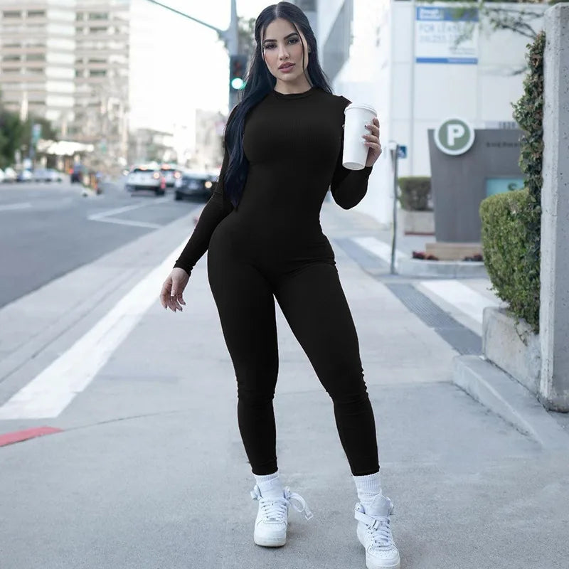 High Elastic Tight Jumpsuit Women Bodysuit Streetwear Overalls Jump Suits Autumn Winter Clothes Rompers Yoga Jogger Bodysuits