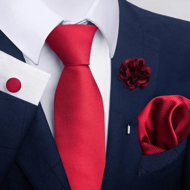Luxury Mens Ties Floral Black Gold Ties Paisley NeckTie Pocket Square Cufflinks Brooch Set Men's Wedding Party Tie