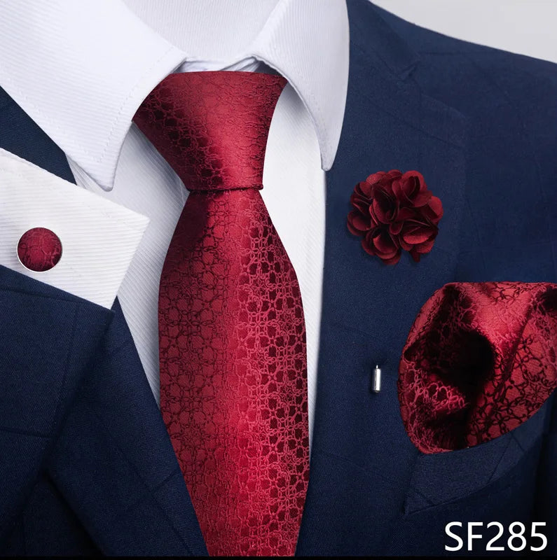 Luxury Mens Ties Floral Black Gold Ties Paisley NeckTie Pocket Square Cufflinks Brooch Set Men's Wedding Party Tie