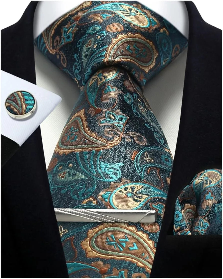 100% Silk Necktie Paisley Floral Mens Tie