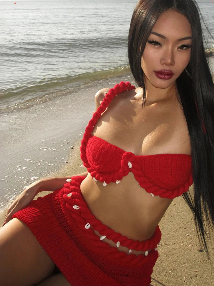 Weird Puss Crochet Applique Patchwork 2 Piece Set