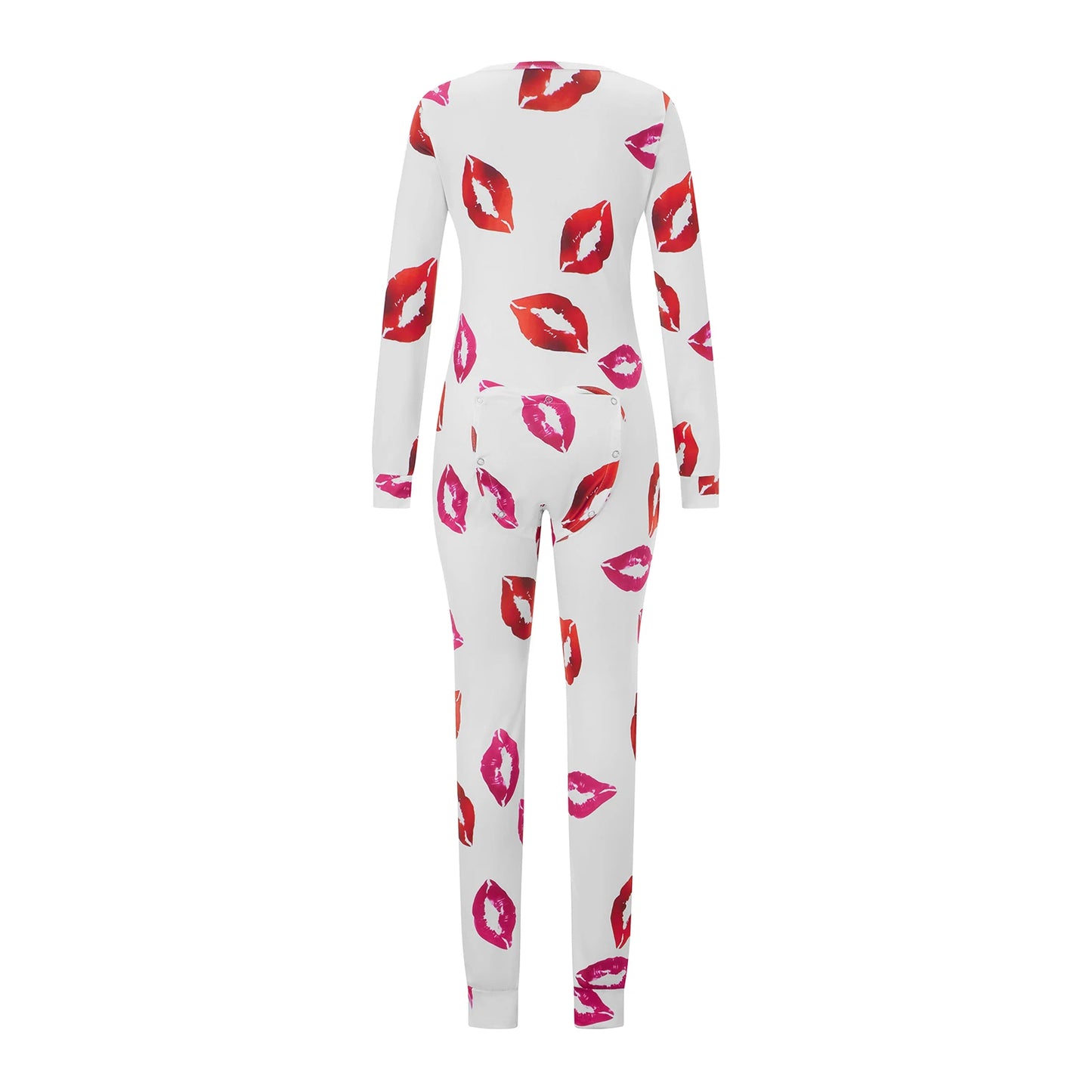 Women Buttoned Flap Jumpsuits Sleepwear Cow Printed Long Sleeve V Neck Bodycon Romper Spring Fall Loungewear