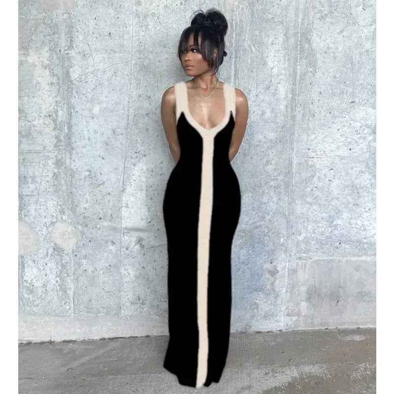 Elegant Strap Sleeveless High Waist Slit Bodycon Evening Dress Sexy V Neck Corset Party Dress for Women