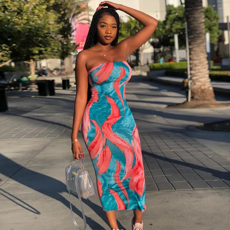 Sexy Print Maxi Dresses Ladies Elegant Bodycon Women Dress Vintage Robe Femme Party Bandage Long Dress Woman Clothes Vestidos