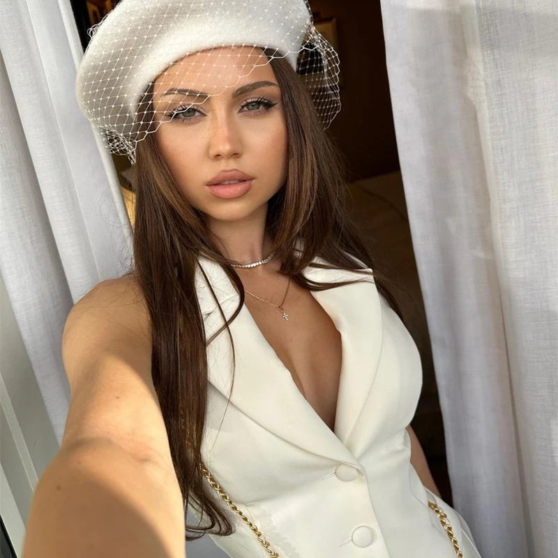 Candyhot Temperament Elegant Y2K Slim Fit Set V-neck Tight Vest Mini Pleated Skirt Autumn Street Commuting Women's Two-piece Set