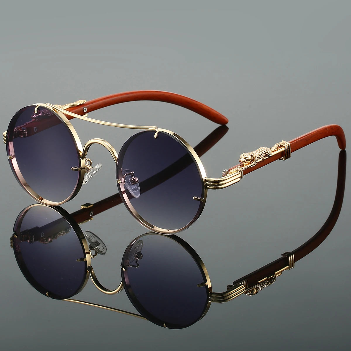 KAMMPT Vintage Round Sunglasses Men Fashion Double Bridge Multicolor Shades Women Retro Trendy Brand Luxury Design Sun Glasses