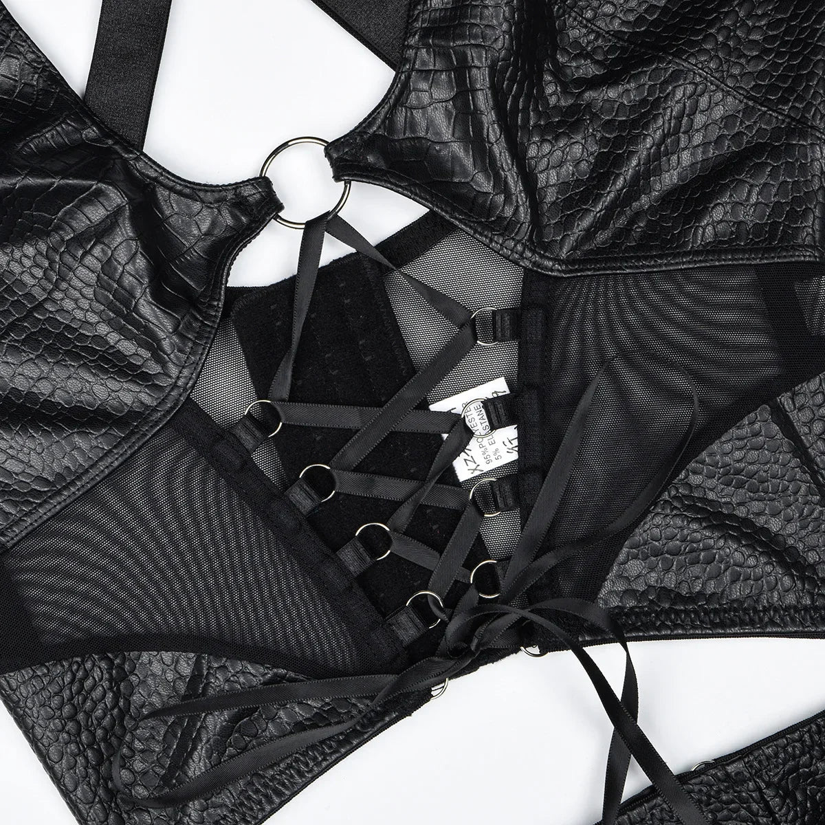 Hot-selling new high-quality leather cloth mesh yarn sexy straps cross-hanging neck sexy underwear set sexy lingerie body suit