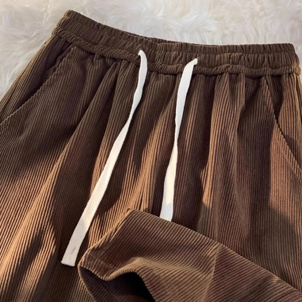 Vintage Brown Corduroy Casual Pants Loose Fit Spring Autumn New Straight-Leg Pants Trendy Brand Sweatpants For Men