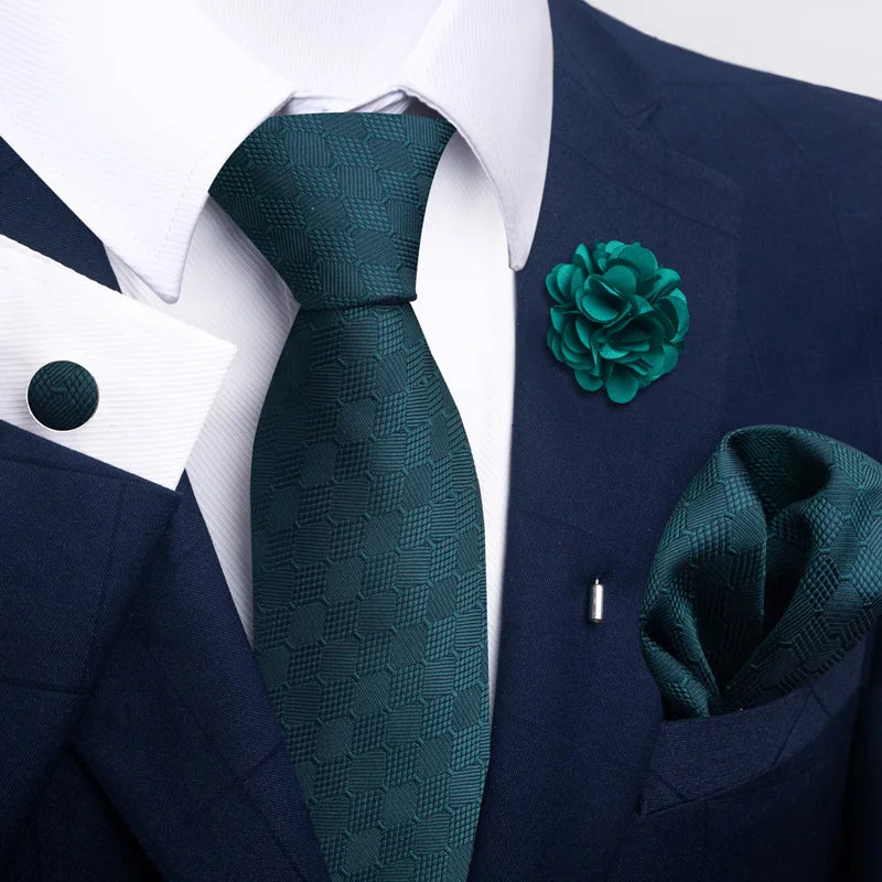 Luxury Mens Ties Floral Black Gold Ties Paisley NeckTie Pocket Square Cufflinks Brooch Set Men's Wedding Party Tie