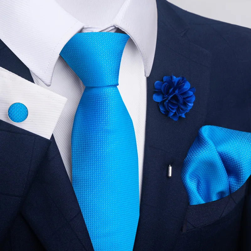 Luxury Mens Ties Floral Black Gold Ties Paisley NeckTie Pocket Square Cufflinks Brooch Set Men's Wedding Party Tie