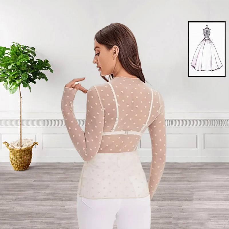 T Shirt For Women Basics Retro Sexy Polka Dot O Neck Bodycon Tops Off The Shoulder Vintage Solid Streetwear Lace Transparent