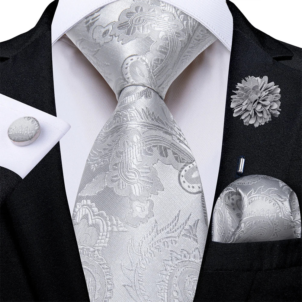 4Pcs Pink Paisley Folral Men Tie Pocket Square
