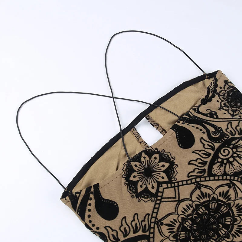Women's short dress new Europe and the United States wind temperament elegant flocking flower hollow design halter dresses
