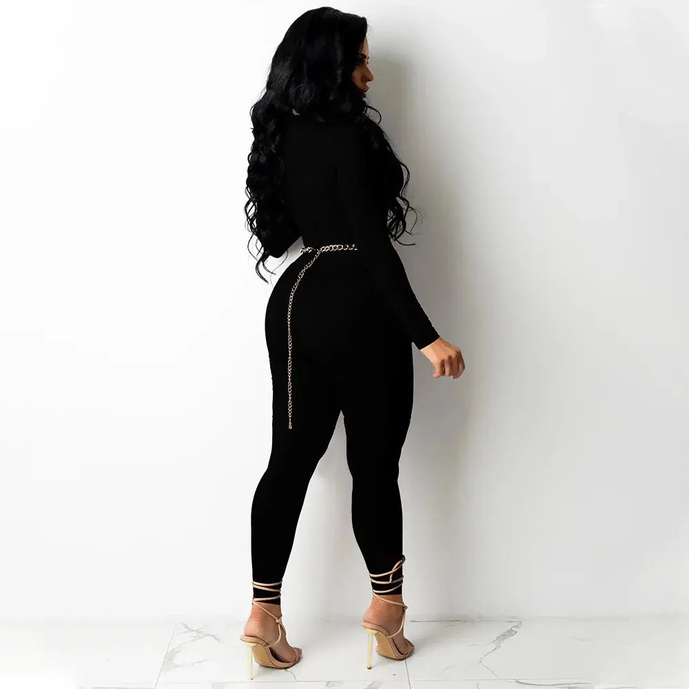 Sexy Women's Cross Strap Hollow out Jumpsuit Elegant Party High Waisted Jumpsuit Stretchy Bodysuits Long Sleeve Rompers FashionMojos.com