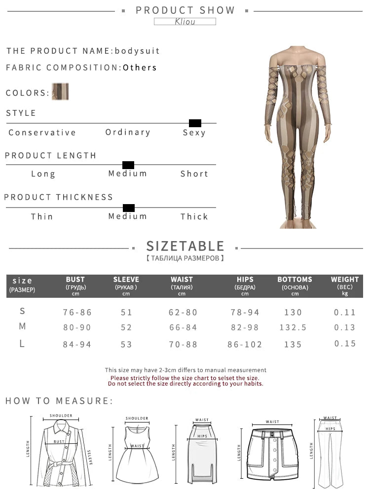 kliou Mesh Stripe Women Jumpsuits Hipster Sexy Thin See Through Off Shoulder Hollow Sheath Overalls Female Attractive One Piece