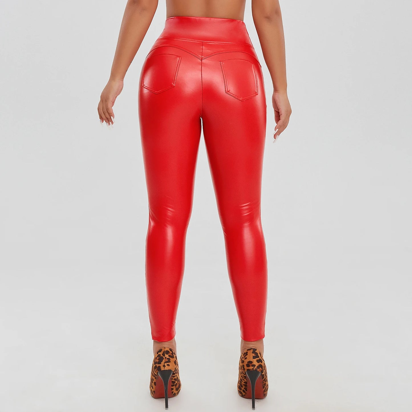 High Waist Zipper Pu Leggings For Women Black Push Up Leggins Lady Sexy Booty Stretch Slim Sport Pants Pu Leather Legging Female