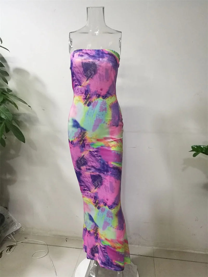 Sexy Print Maxi Dresses Ladies Elegant Bodycon Women Dress Vintage Robe Femme Party Bandage Long Dress Woman Clothes Vestidos