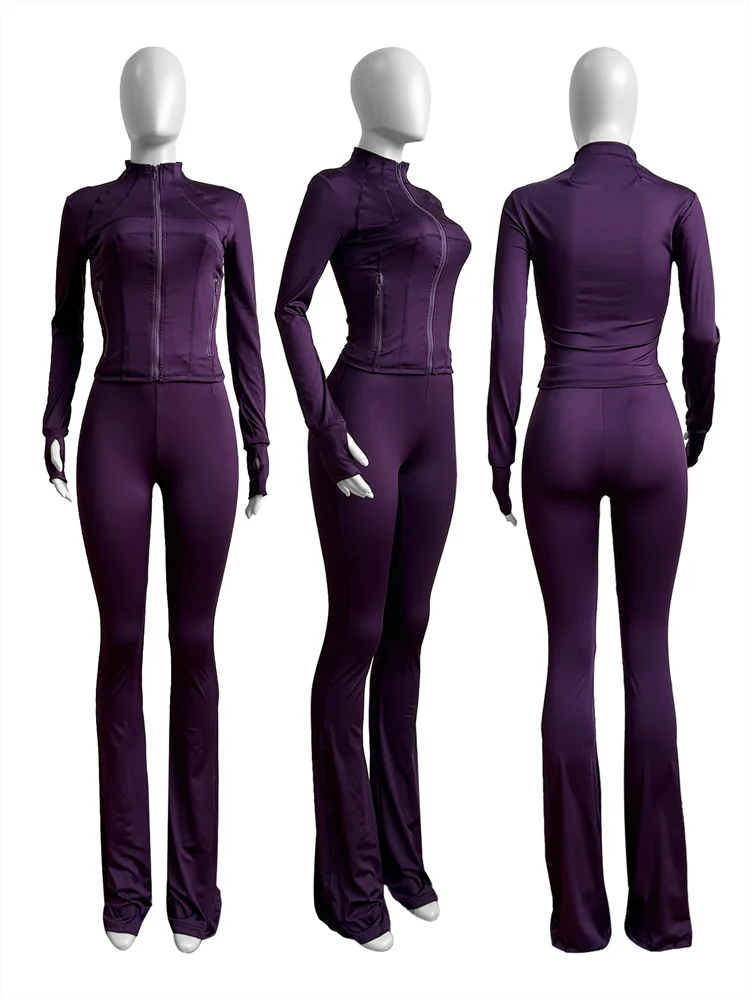 Autumn And Winter New Long Sleeves Zipper Crop top Suits Tracksuits Women's Suits Fashion Pants Female Soild 2 Piece Sets