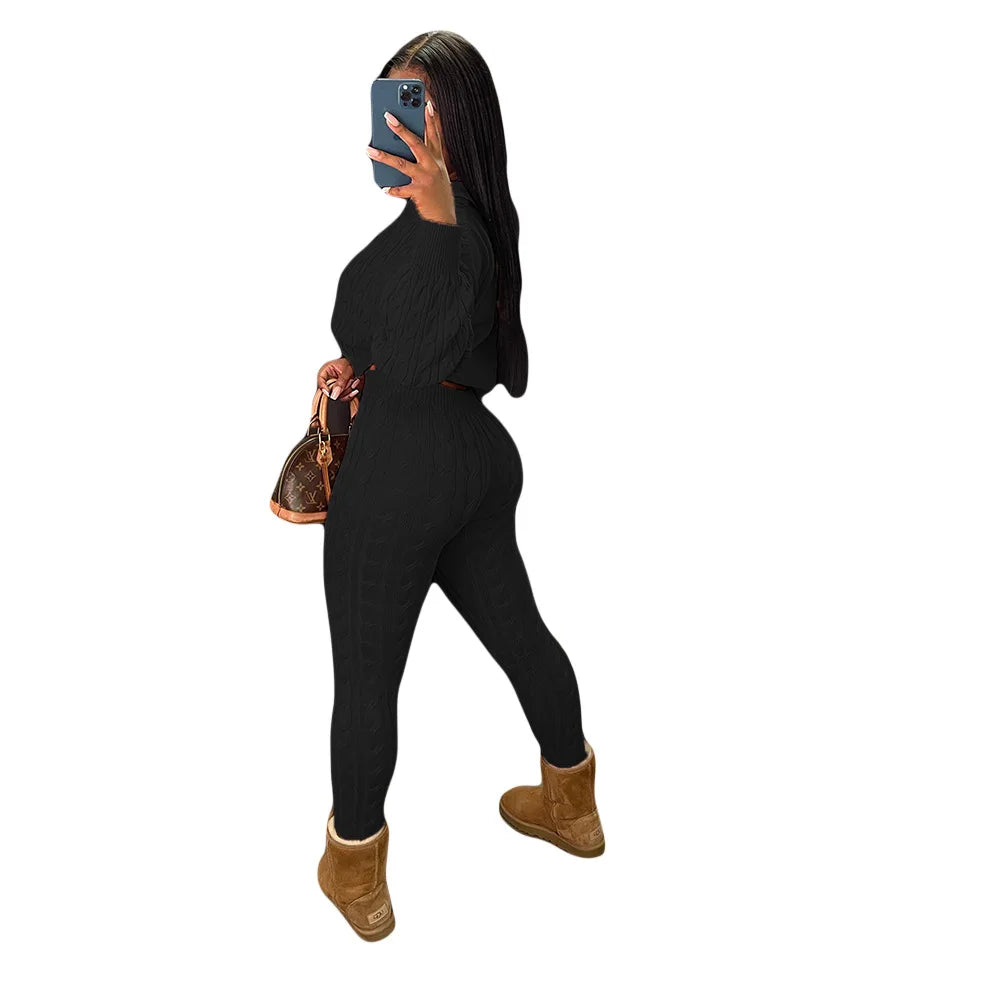 Knit Two Piece Sets Women Hooded Cardigan Pants Suits Spring Autumn Winter Clothing Sportswear Joggers Tracksuit Matching Sets FashionMojos.com