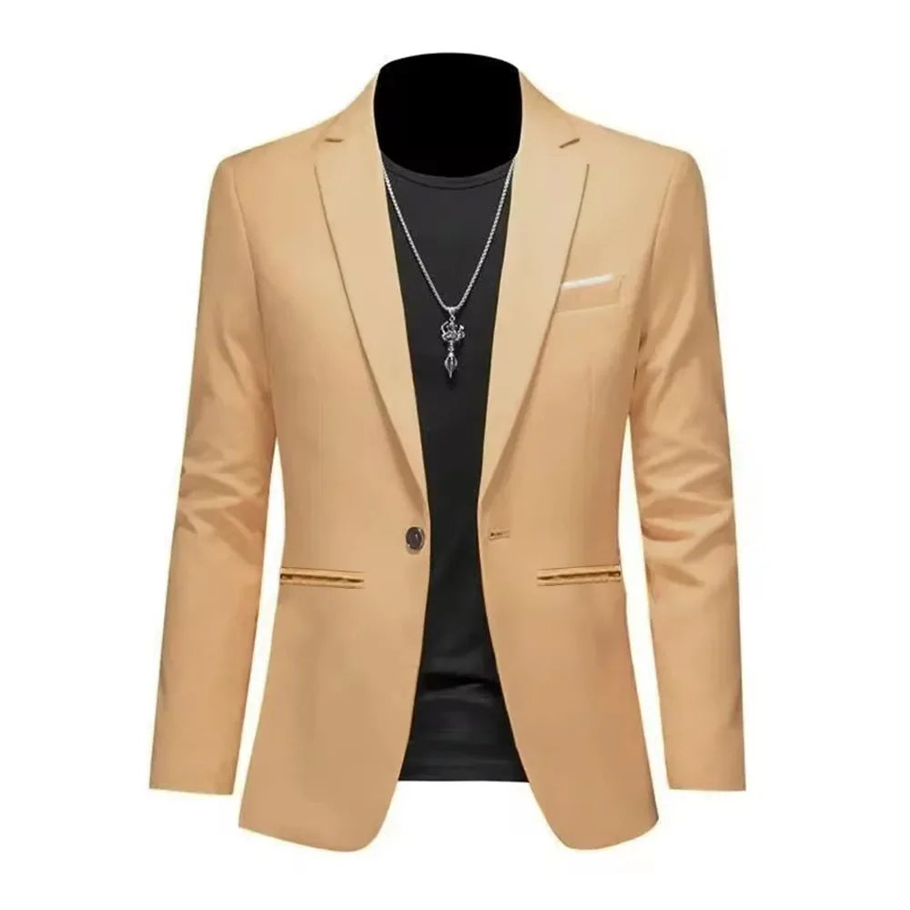 Men's Trendy Leisure Boutique Suit Jacket Autumn Casual Business Slim Fit Non-ironing Single Button Suit Solid Formal Blouse