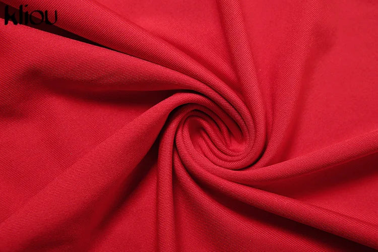 kliou Pleated Elegant Women Maxi Dress Fashion Solid Concise Deep V-neck Full Sleeve Sheath Robe Lady High Street Evening Frock