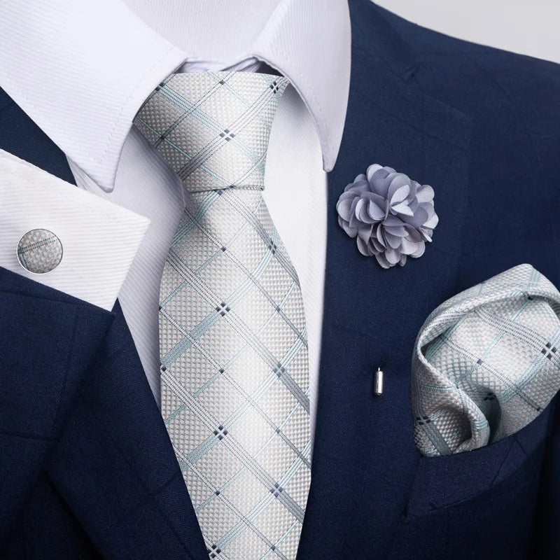 Luxury Mens Ties Floral Black Gold Ties Paisley NeckTie Pocket Square Cufflinks Brooch Set Men's Wedding Party Tie