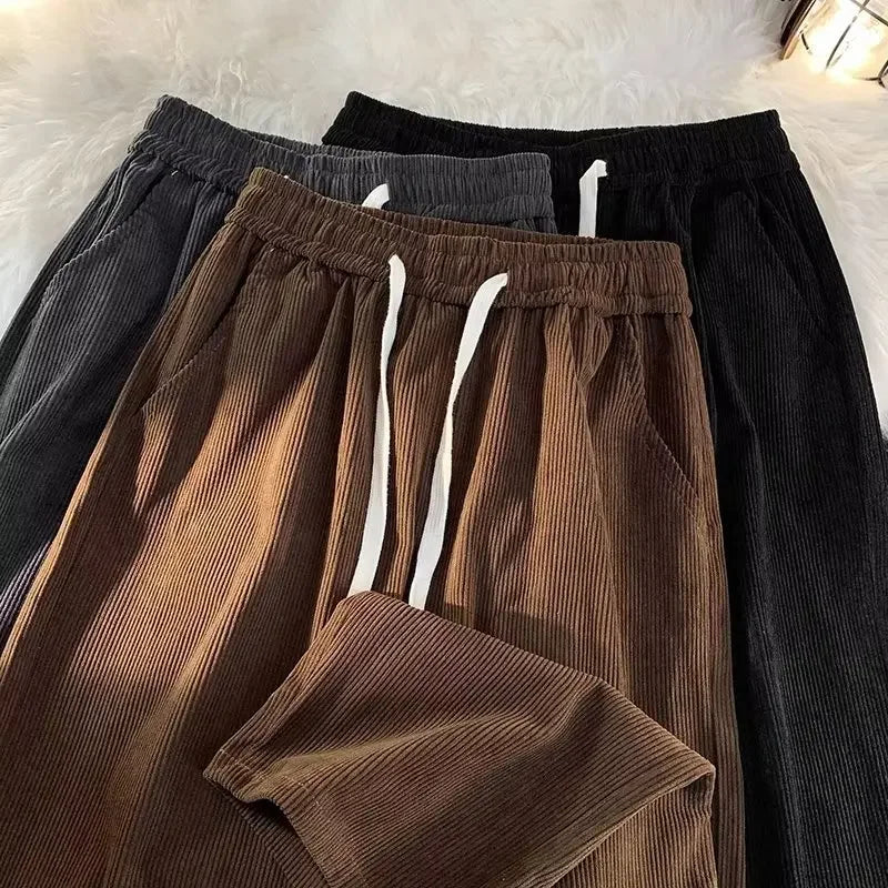 Vintage Brown Corduroy Casual Pants Loose Fit Spring Autumn New Straight-Leg Pants Trendy Brand Sweatpants For Men