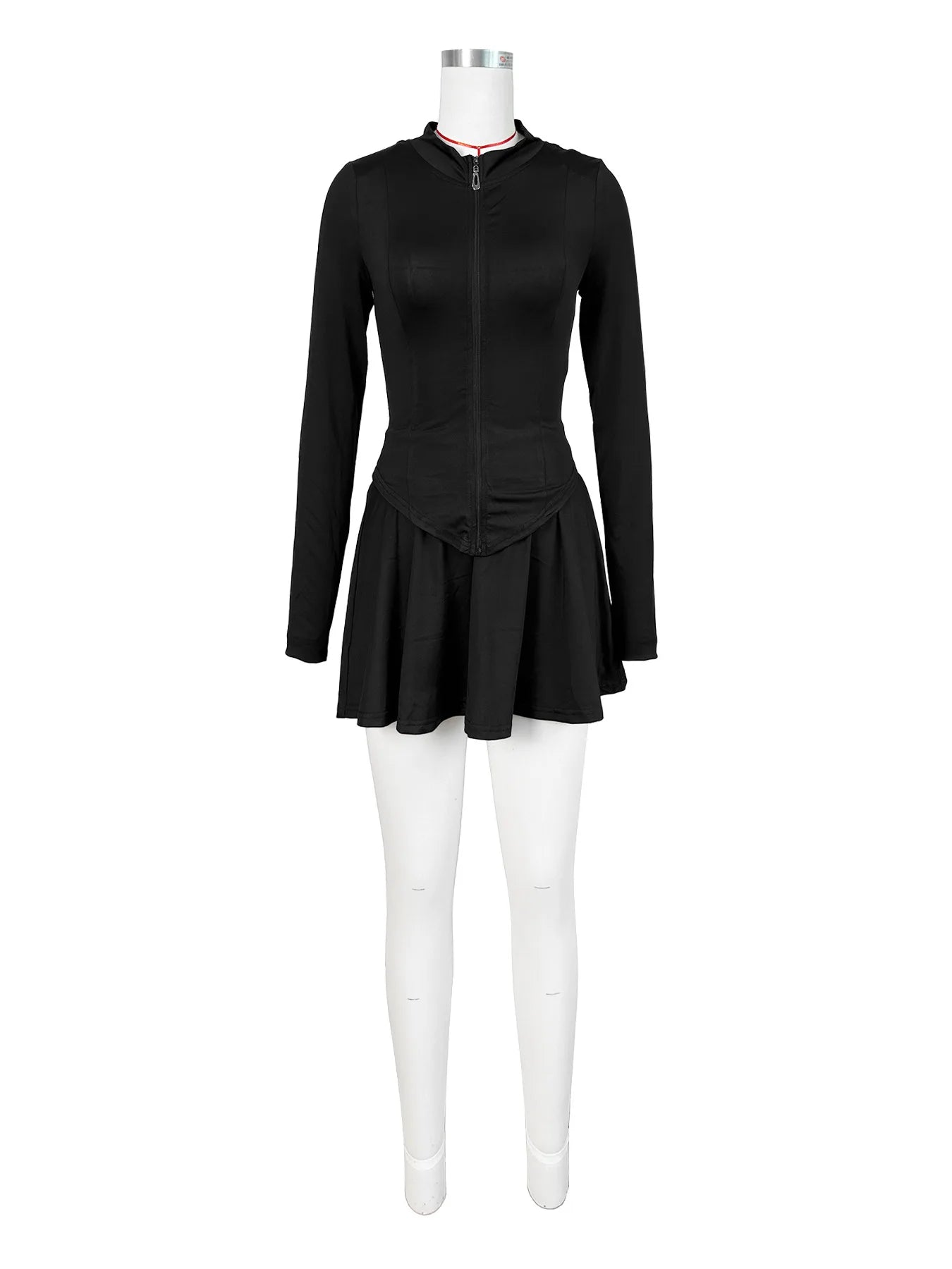 Womens Casual Sports 2 Piece Outfits Long Sleeve Zip Up Jacket Mini Skirt With Shorts Sets
