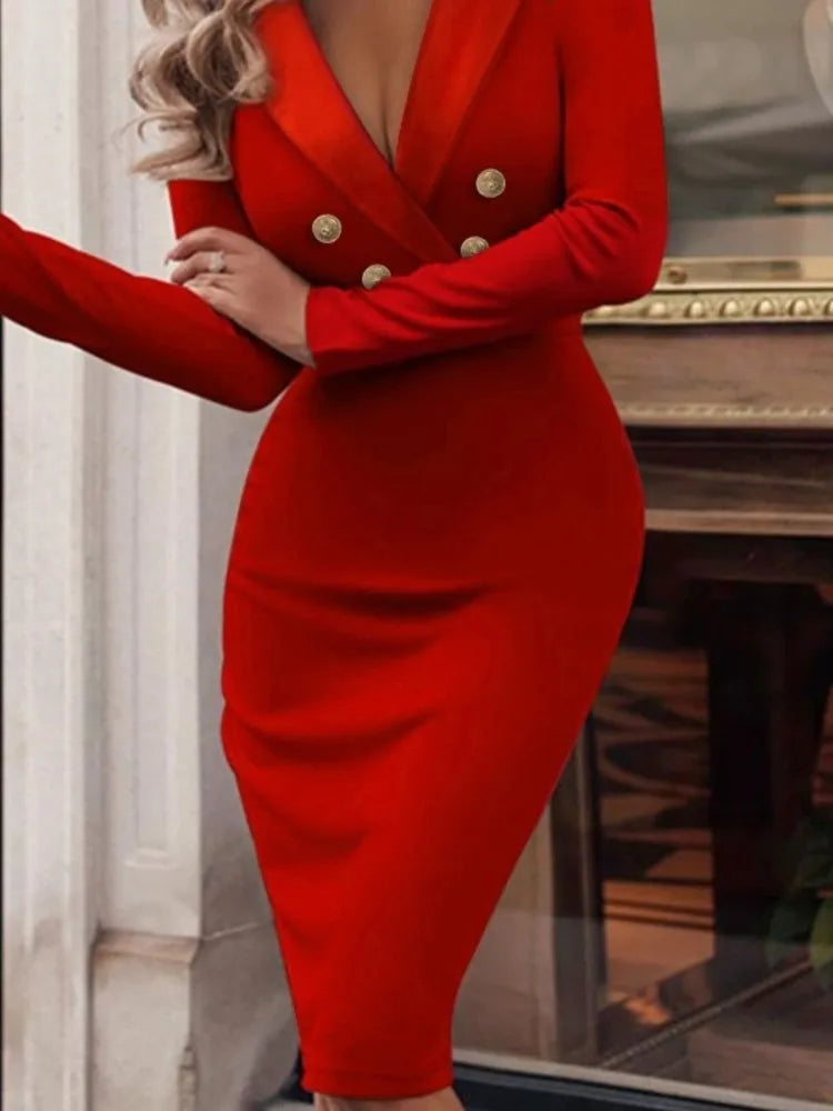 Sexy Deep V-neck Long-sleeved Slim Dress