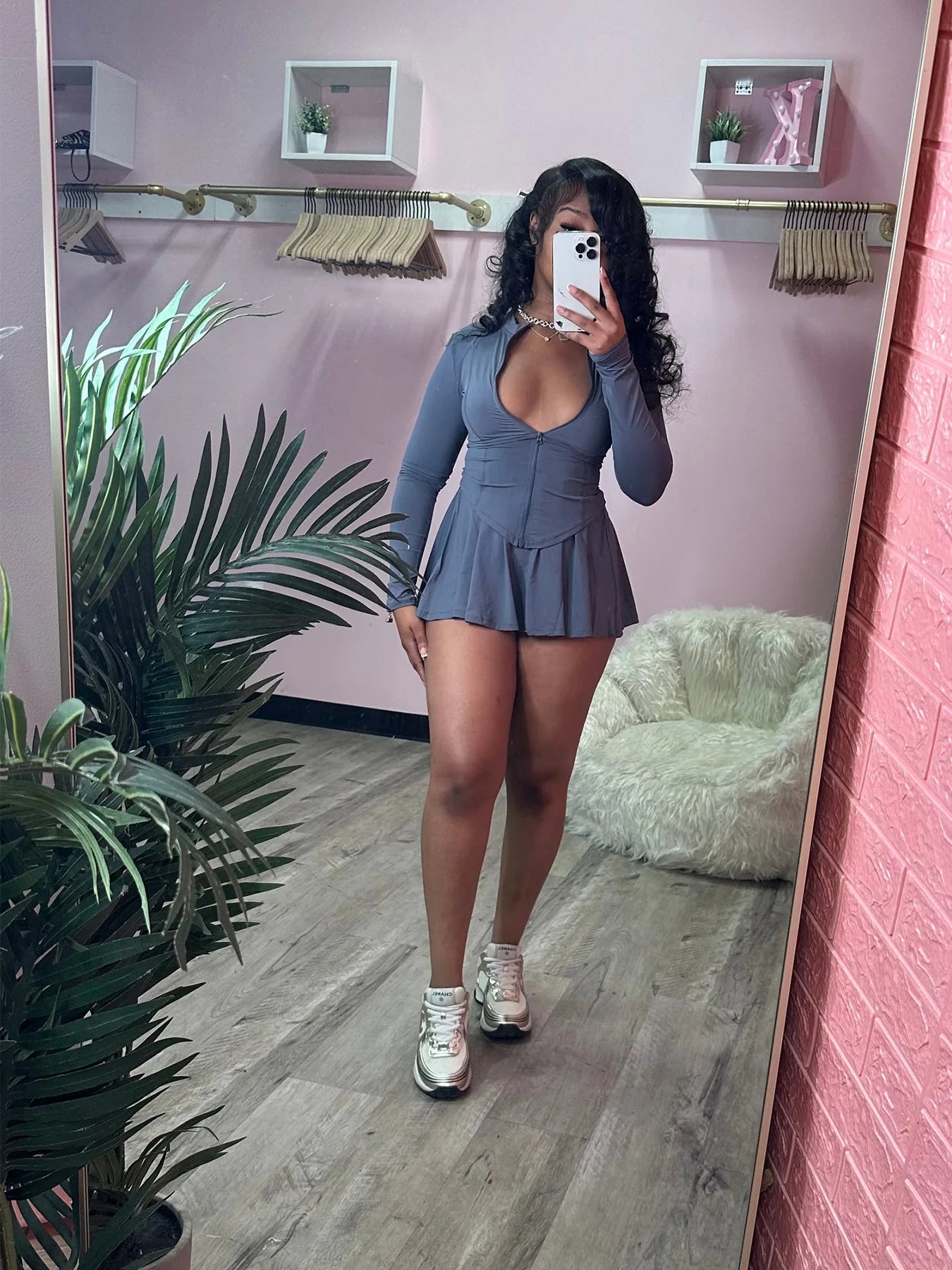 Womens Casual Sports 2 Piece Outfits Long Sleeve Zip Up Jacket Mini Skirt With Shorts Sets