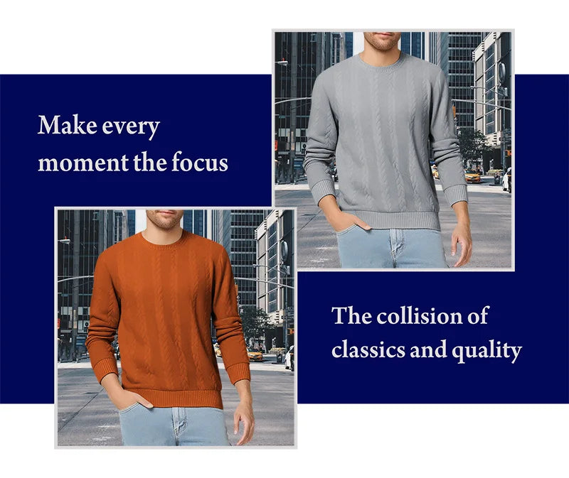 New Men's Long Sleeve pullover Fashion Knitted Jacquard Round Neck Autumn and Winter European and American Leisure Sports Shirt