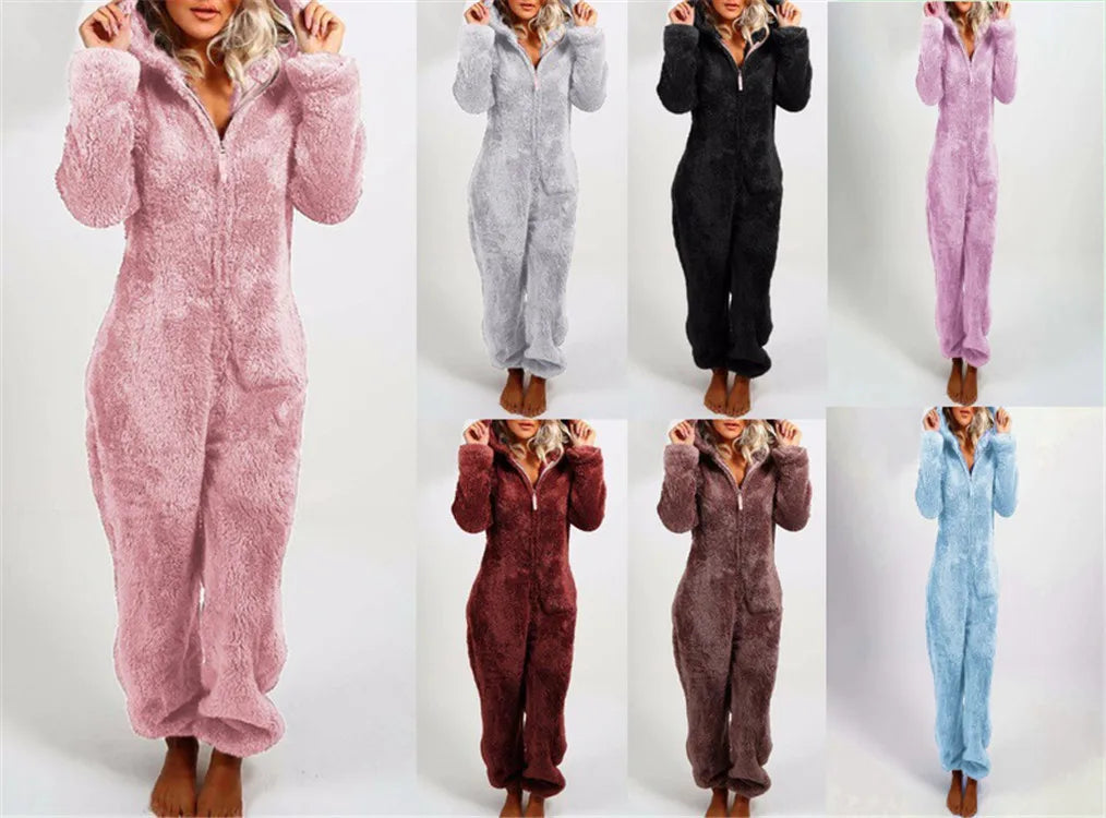 Harem Jumpsuit Spaghetti Long Cap Zipper Warm Winter Vintage Loose Wide Leg Overall Jumpsuits Playsuits Bodysuits Women Pajamas
